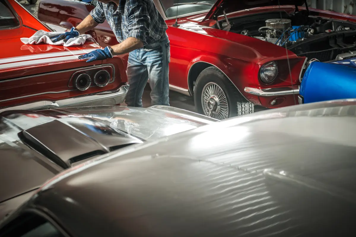 A classic American muscle car build in the shop